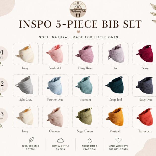 5-Piece Muslin Bandana Bib Set
