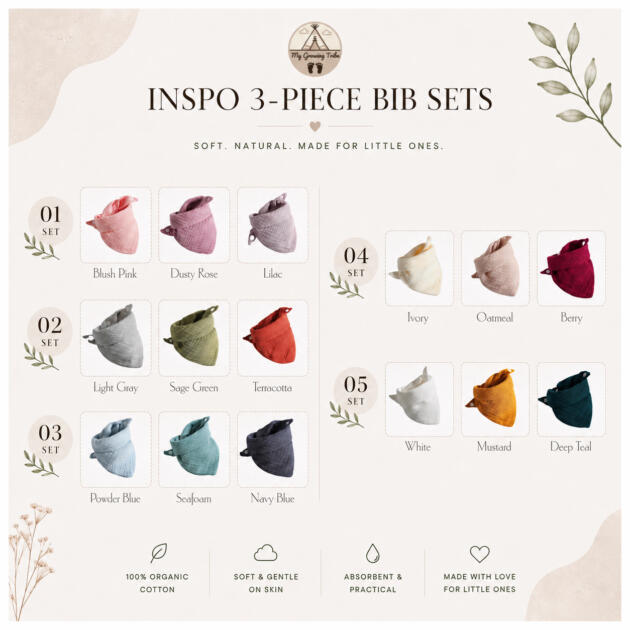 3-Piece Muslin Bandana Bib Set